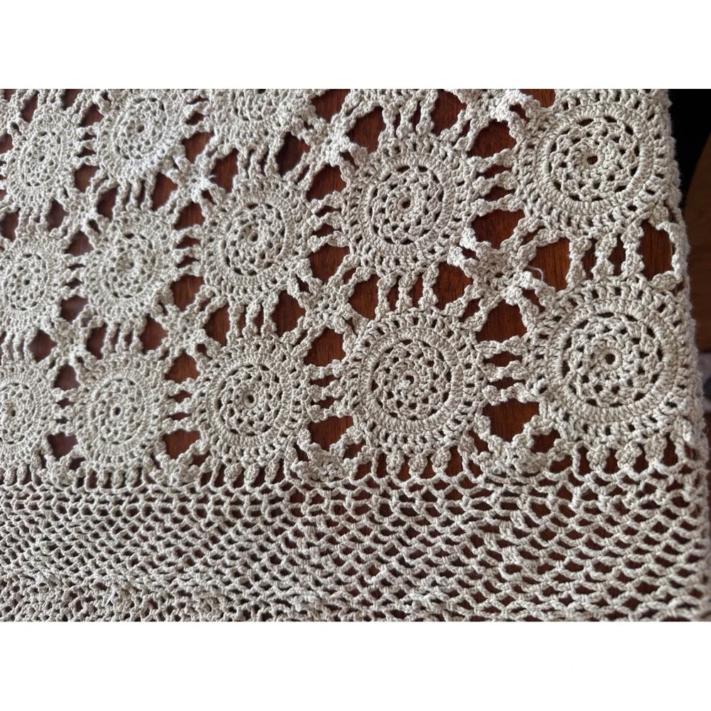 Unbranded Tablecloth Unisex 60x94 Crochet Lace Cotton Cream Vintage Farmhouse